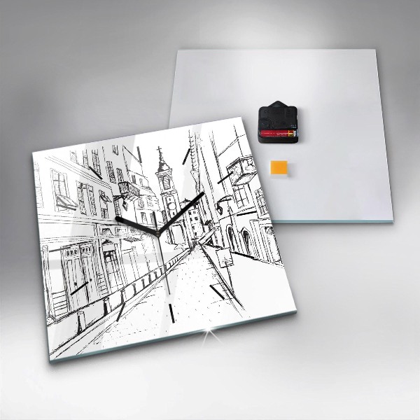 Square glass wall clock Drawing of the city of Provence