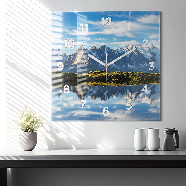 Square glass wall clock Chamonix Valley, French Alps