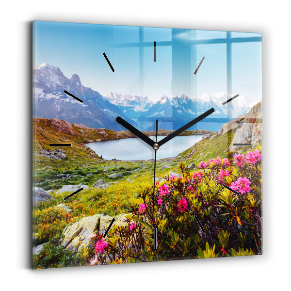 Square glass wall clock Mont Blanc Glacier Chamonix