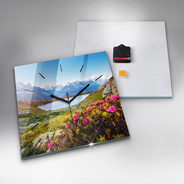 Square glass wall clock Mont Blanc Glacier Chamonix