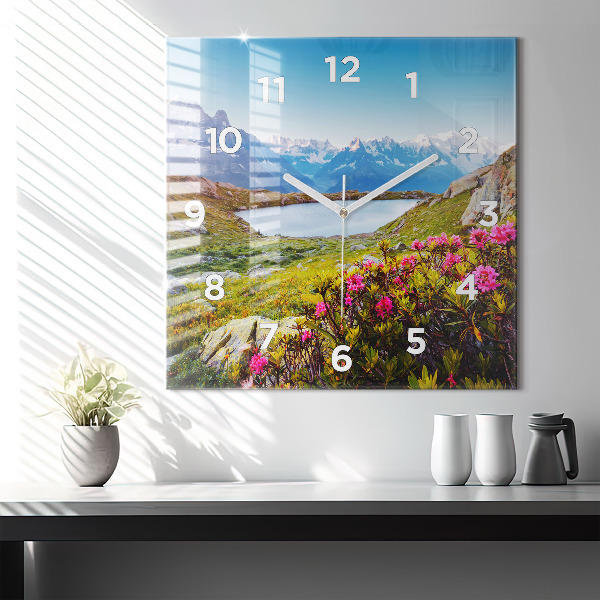 Square glass wall clock Mont Blanc Glacier Chamonix