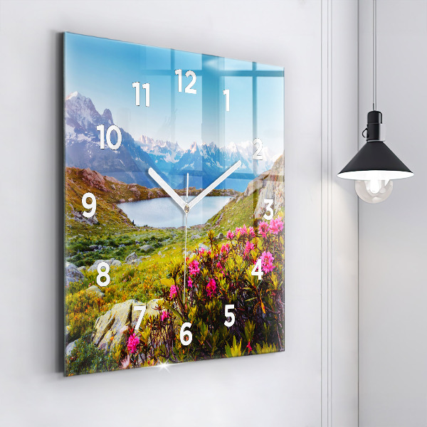 Square glass wall clock Mont Blanc Glacier Chamonix
