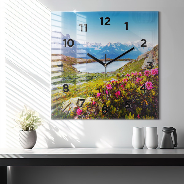 Square glass wall clock Mont Blanc Glacier Chamonix