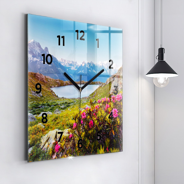 Square glass wall clock Mont Blanc Glacier Chamonix