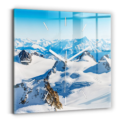 Square glass wall clock Skier in the Alps