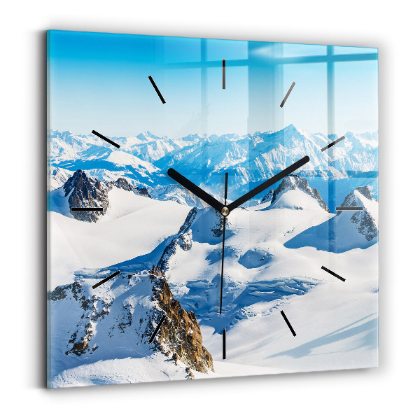 Square glass wall clock Skier in the Alps