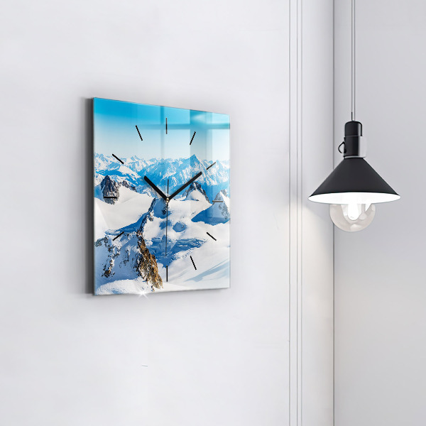 Square glass wall clock Skier in the Alps