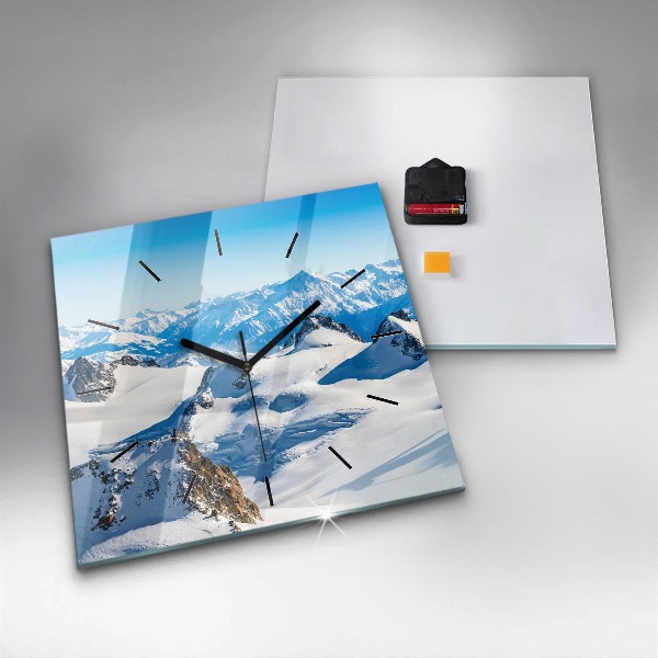 Square glass wall clock Skier in the Alps