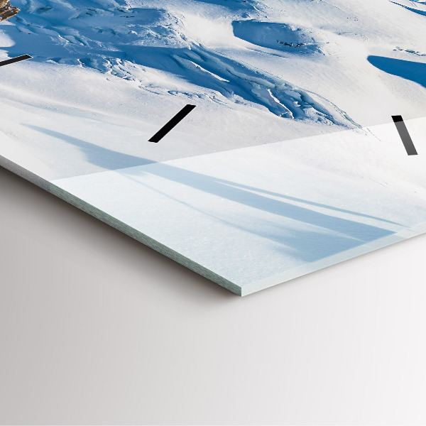 Square glass wall clock Skier in the Alps