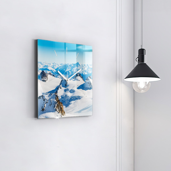 Square glass wall clock Skier in the Alps