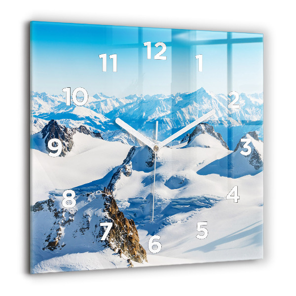 Square glass wall clock Skier in the Alps