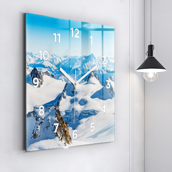 Square glass wall clock Skier in the Alps