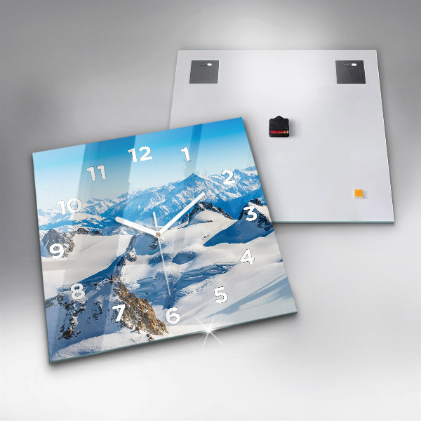 Square glass wall clock Skier in the Alps