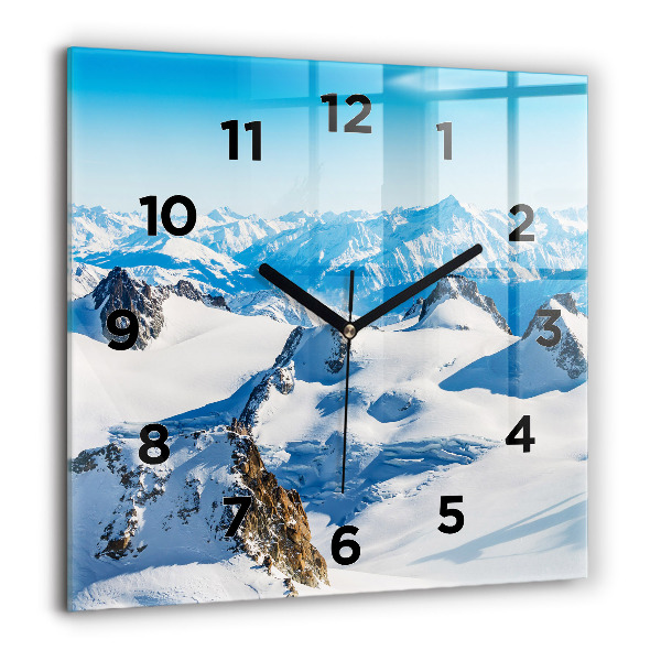 Square glass wall clock Skier in the Alps