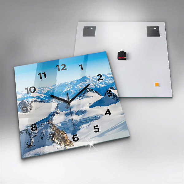 Square glass wall clock Skier in the Alps