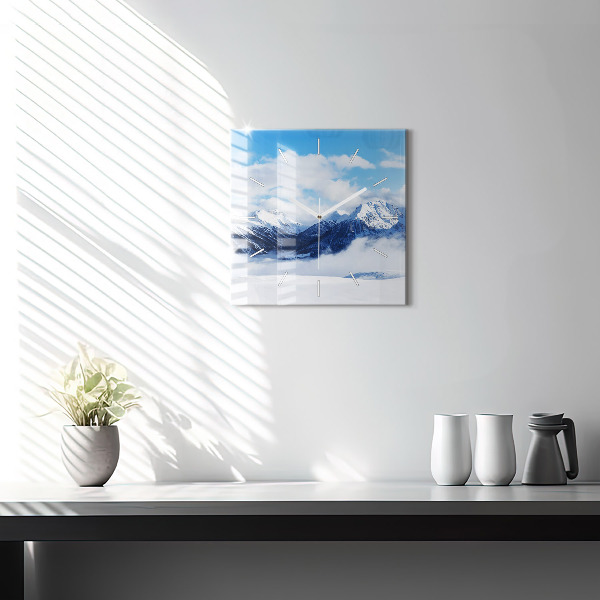 Square glass wall clock Mountain panorama