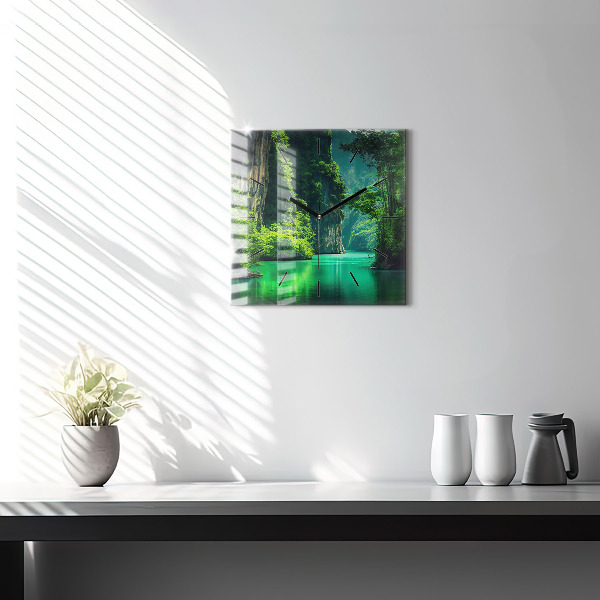 Square glass wall clock Thailand's natural landscape
