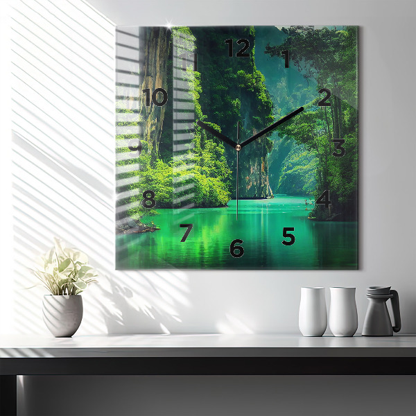 Square glass wall clock Thailand's natural landscape