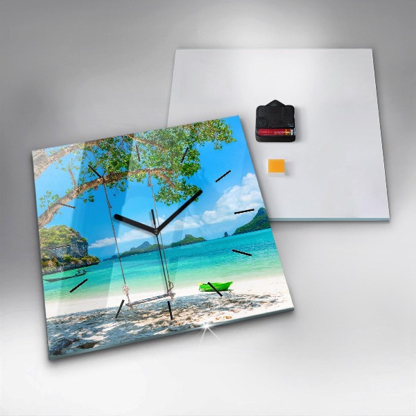 Square glass wall clock Sunny island Thailand