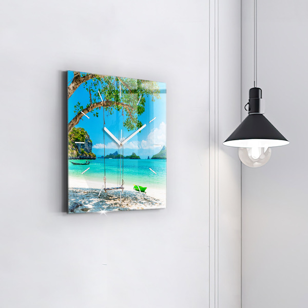 Square glass wall clock Sunny island Thailand