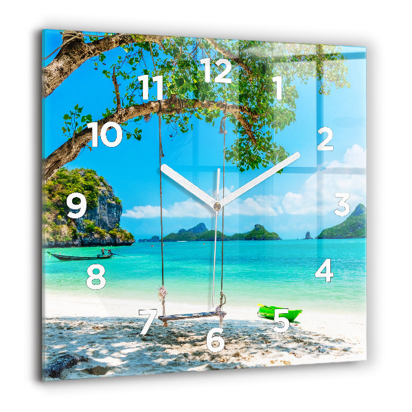 Square glass wall clock Sunny island Thailand