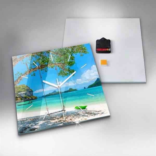Square glass wall clock Sunny island Thailand