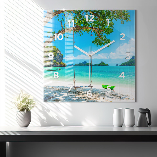 Square glass wall clock Sunny island Thailand