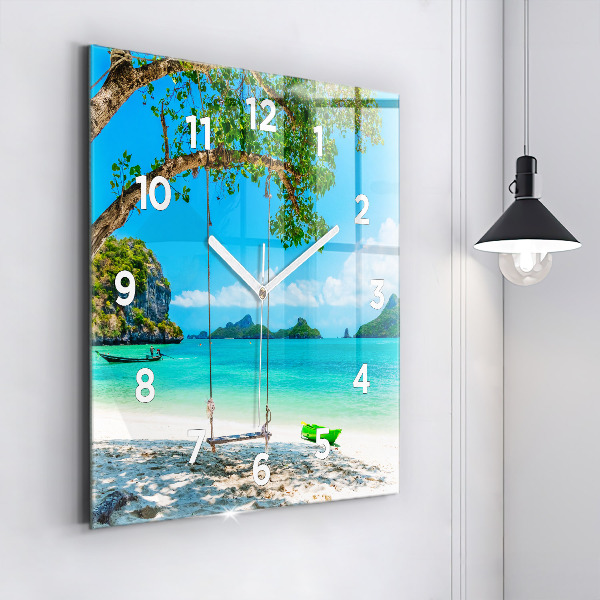 Square glass wall clock Sunny island Thailand