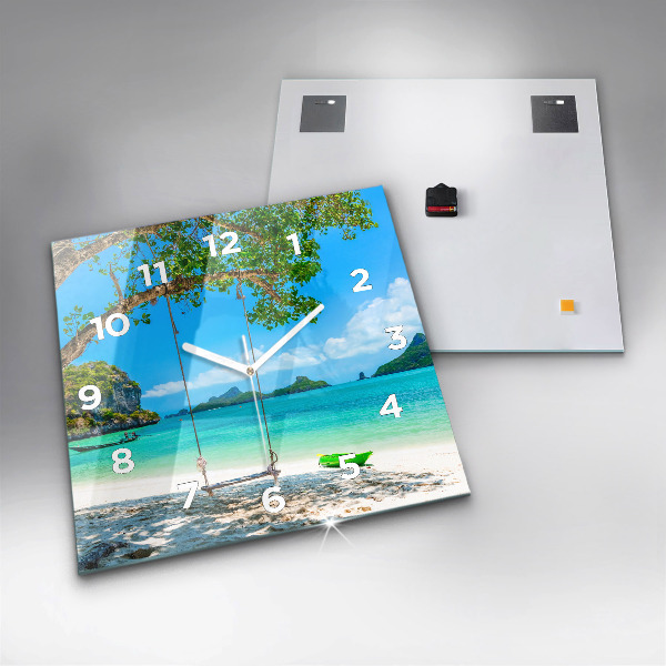 Square glass wall clock Sunny island Thailand