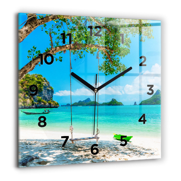 Square glass wall clock Sunny island Thailand