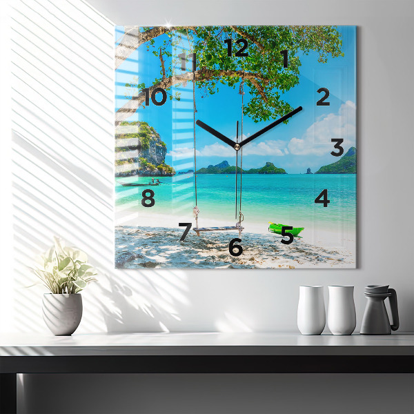 Square glass wall clock Sunny island Thailand
