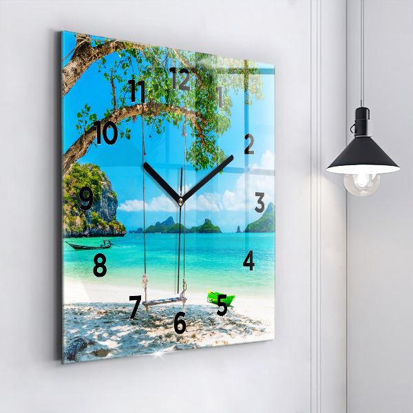Square glass wall clock Sunny island Thailand