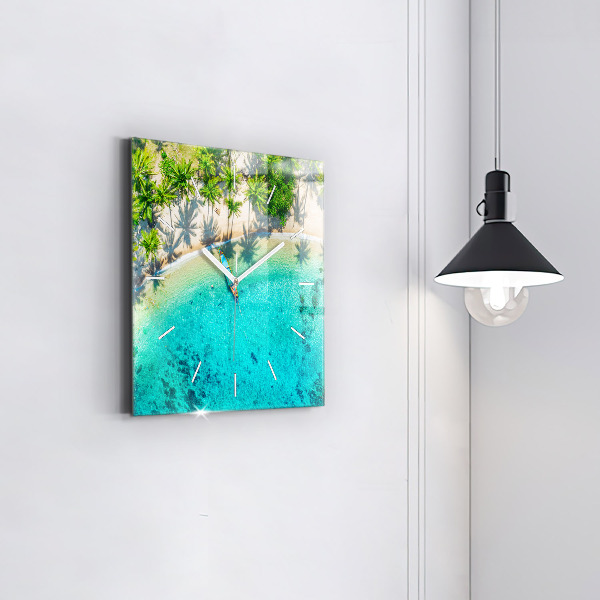 Square glass wall clock Tropical beach Koh Tao