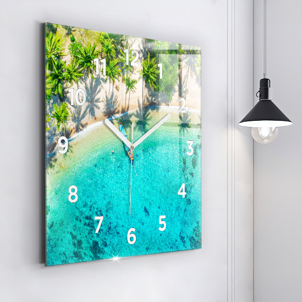 Square glass wall clock Tropical beach Koh Tao