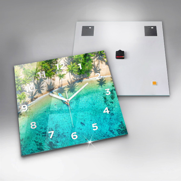 Square glass wall clock Tropical beach Koh Tao