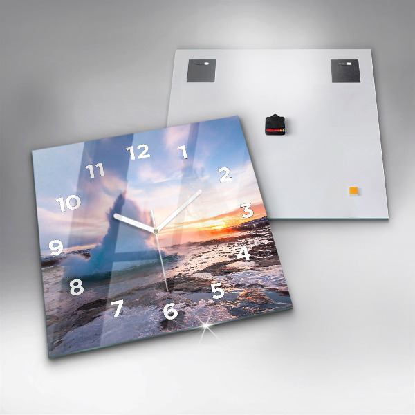 Square glass wall clock Geyser on the island of Iceland
