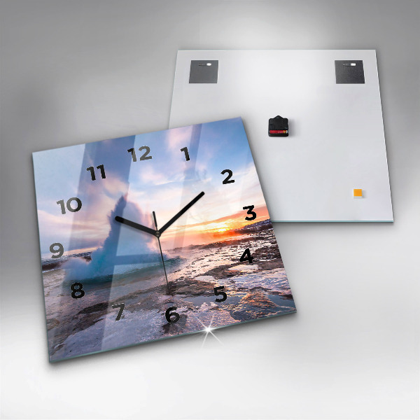 Square glass wall clock Geyser on the island of Iceland