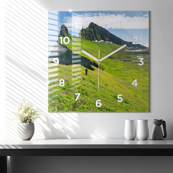 Square glass wall clock Hornstrandir Reserve Iceland