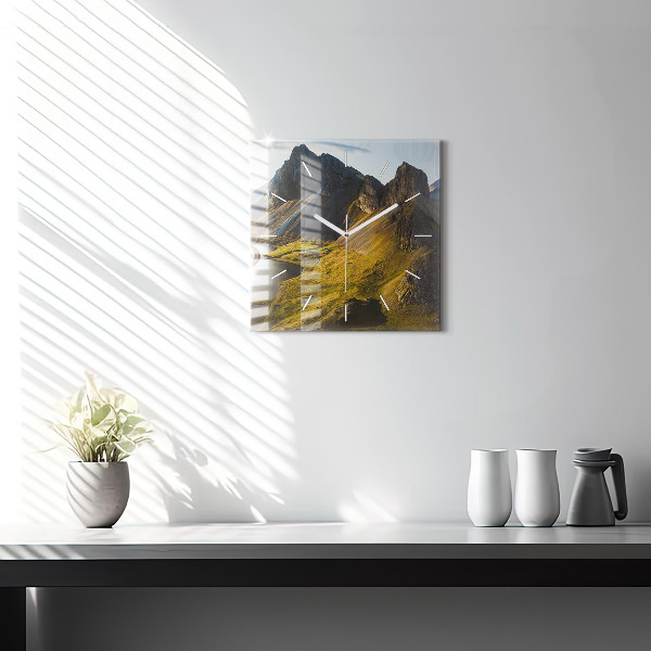 Square glass wall clock Road in Iceland