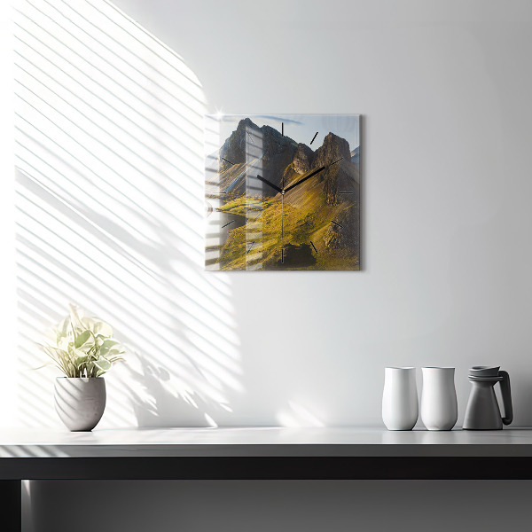 Square glass wall clock Road in Iceland