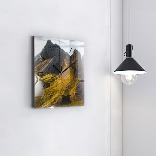 Square glass wall clock Road in Iceland