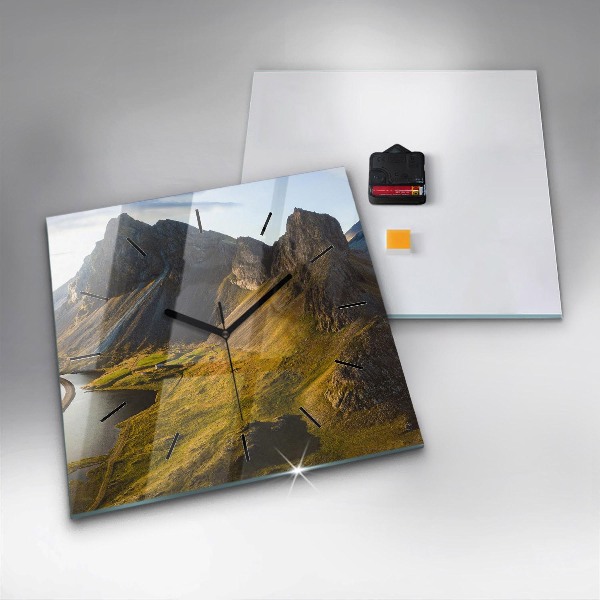 Square glass wall clock Road in Iceland