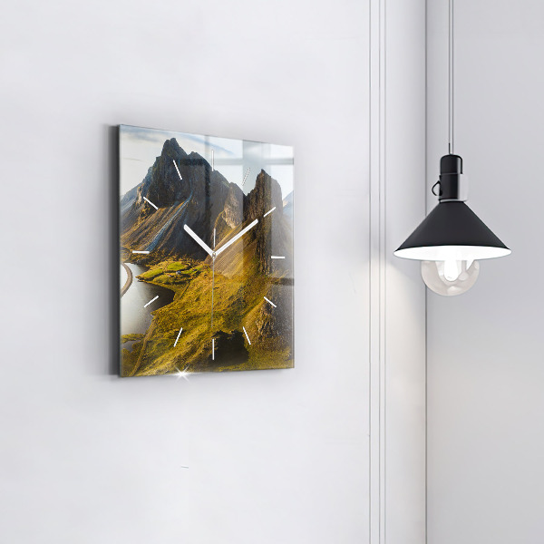Square glass wall clock Road in Iceland