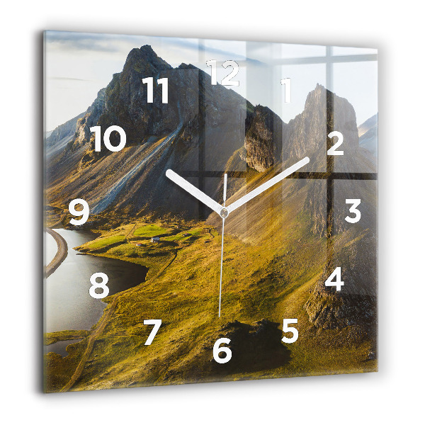 Square glass wall clock Road in Iceland