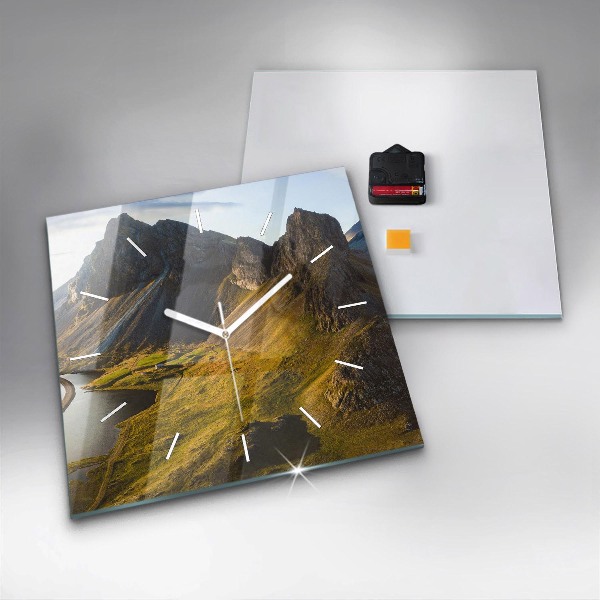 Square glass wall clock Road in Iceland
