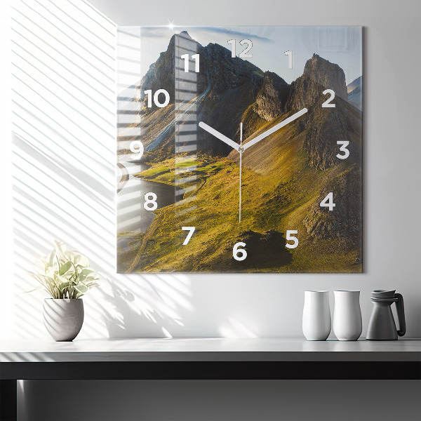 Square glass wall clock Road in Iceland