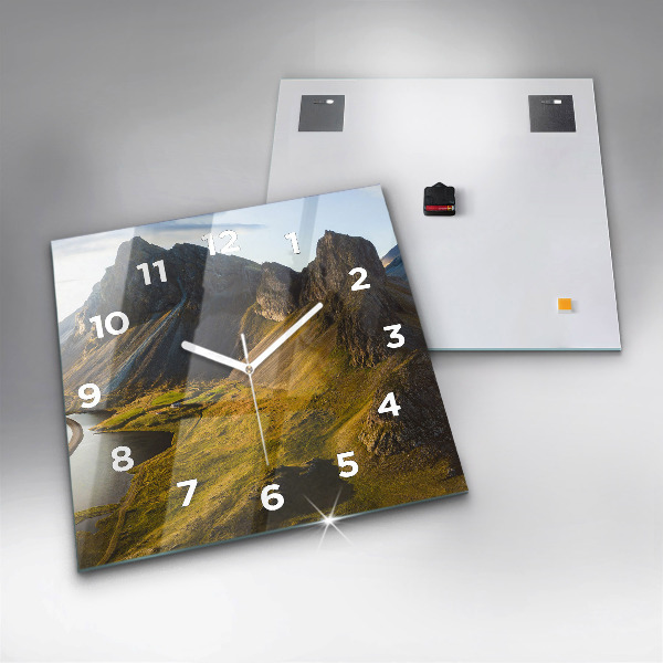 Square glass wall clock Road in Iceland