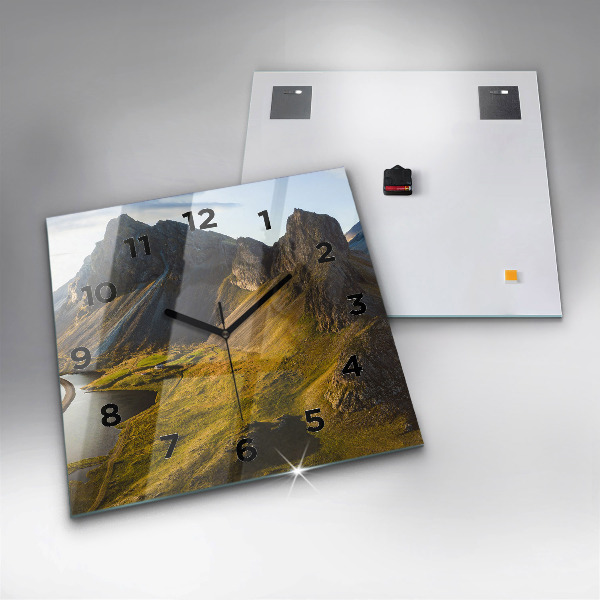Square glass wall clock Road in Iceland