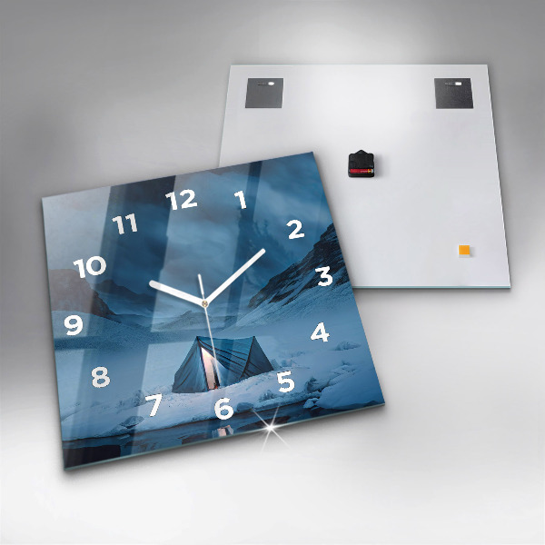 Square glass wall clock Tent in the mountains of Iceland