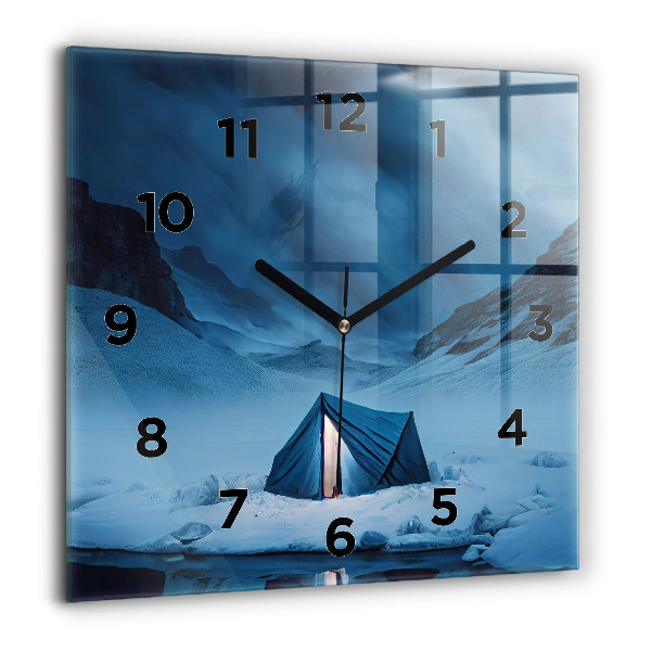 Square glass wall clock Tent in the mountains of Iceland